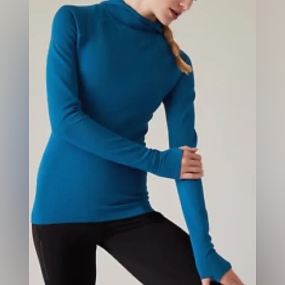 Athleta Flurry Seamless Hoodie Dark Lapis Blue NWT Size Large